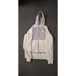 Nike Womens S Full Zip Hoodie Jacket Mixed Media Fleece Grey White Spellout